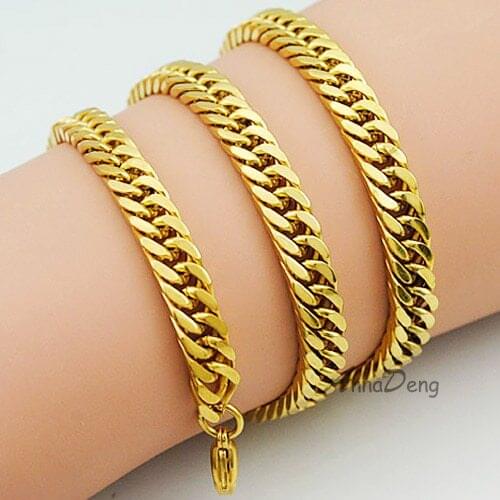 Fashion Jewelry Gold Color Cuban Cut Chain Necklace For Men High Quality Stainless Steel 55cm 6mm AN114