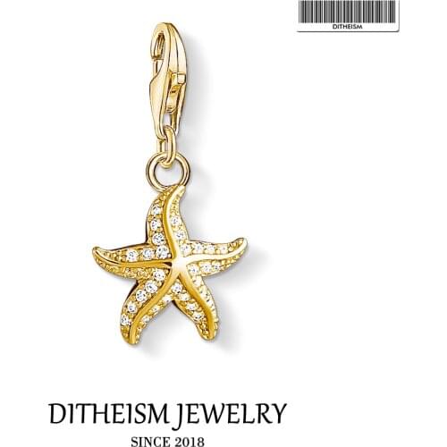 Gold Starfish Charms Pendant,2019 New Fashion Jewelry 925 Sterling Silver Cute Trendy Gift For Women Girls Fit Bracelet Necklace