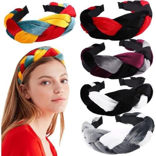 Women Gold Velvet Cross Headband Girls Fashion Vintage Twist Braid Wide Edge Hairbands Weaving Hair Hoop Headdress Accessories