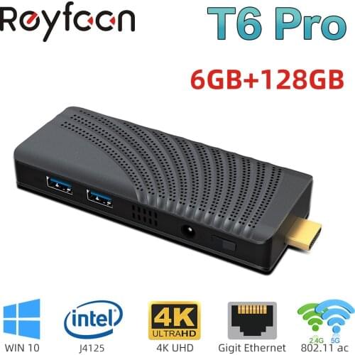 Reyfoon T6 Pro Portable Mini PC Intel J4125 Quad Core 6GB 128GB Windows 10 Pro PC Stick with HD output 4K Mini Computer