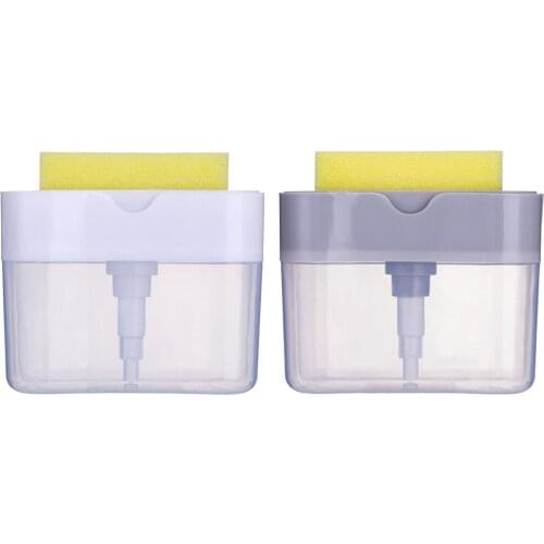 Manual Soap Pump Dispenser with Sponge Holder Handy Soap Box Kitchen Countertop
