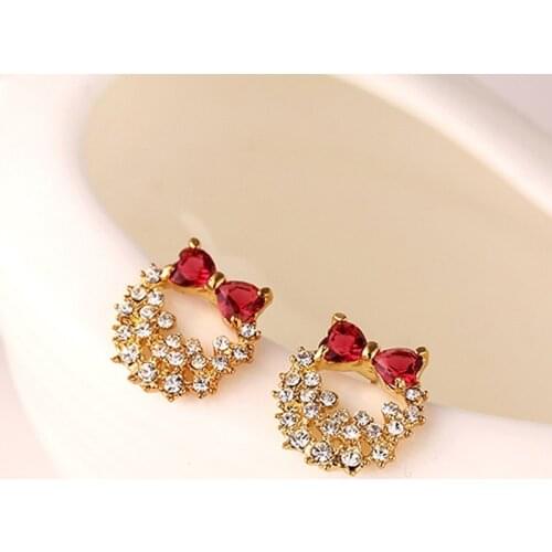 Bow AAA Zircon Stud Earrings For Women 18k Yellow Gold Red Ruby Sapphire Gemstone Earring S925 Fine Jewelry Birthday Gift