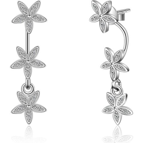 Pure Cubic Zirconia 925 Silver Intellectual Smooth Comfortable Wear Long Buckle Type Earrings Party Festival Gift