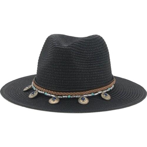 Straw sun hats summer khaki coffee black summer hats women men belt band classic formal dress wedding men women summer sun hats