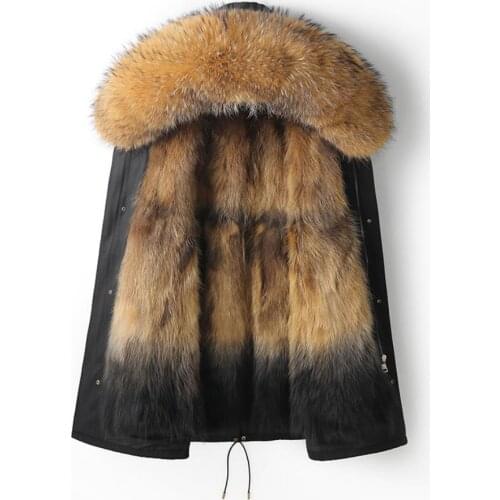 Super Big Real Fox Fur Liner Coats Womens Real Raccon Fur Collar Parkas Coat Female Winter Liner Detachable Warm Parkas wy327