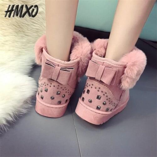 HMXO Dark Green Women Cotton-padded Shoes Thick Plush Snow Boots Mid-tube Warm Women Boots Shoes Plus Velvet Light Snow Boots