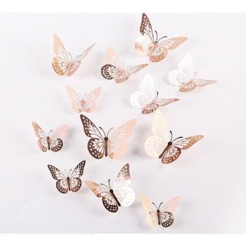 12pcs Cake Decorations 3D Hollow Butterflies Happy Birthday Cake Toppers for Birthday Cake Dessert Baby Shower Decor Butterfly