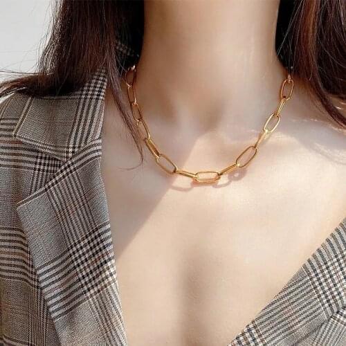 European American Retro Heavy Metal Necklace Korean Women Hip-Hop Trend Punk Men Gold Thick Chain Couples Clavicle Chain Cheap