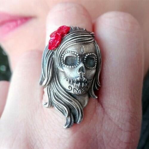 Gothic Punk Ghost Bride Grimace Shape Ring Jewelry for Women Men Hip Hop Biker Party Club Finger Ring Jewelry Gift for Boyfriend
