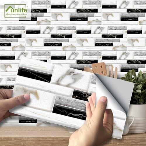 Funlife Waterproof PVC 20x10cm Black and White Marble Diy Removable Wall and Tile Sticker For Bathroom and Toilets Decors