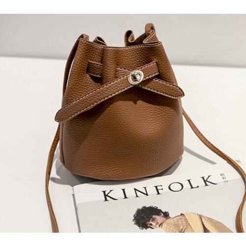 Women Large Capacity Holiday Accessories PU Leather Portable Cross Body Solid Casual Gift Bucket Bag Single Shoulder With Buckle