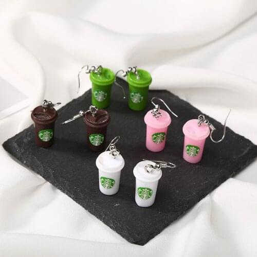 Pink White Coffee Green Milk Tea Drink Bottle Drop Earrings Cup Dangle Earrings for Women