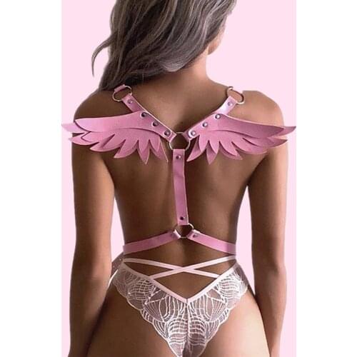 Angle Wing Harness Pink PU Leather Suspender Belt Pastel Goth Body Bondage Top Gothic Waistband Rave Clothes Kawaii Accessories