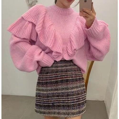 2020 Autumn Winter Lady Lotus leaf Edge Sweater Womens Loose Bottoming Sweaters High Quality Knitted Sweater Jumper