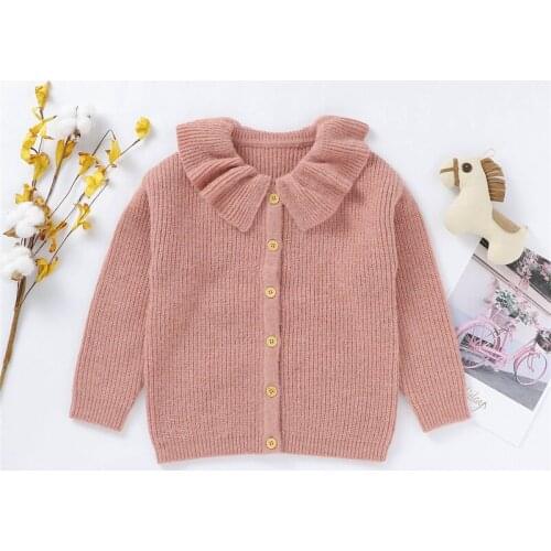 Blotona Infant Baby Girls Sweater Cardigan Lovely Autumn Winter Long Sleeve Ruffle Collar Button Up Knitted Coat Outerwear 5-10Y
