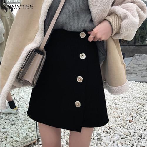 Women Skirts Large Size 3XL Thickening A-line Button Mini High Quality Elegant Office Lady Irregular Slim Soft Female Winter New