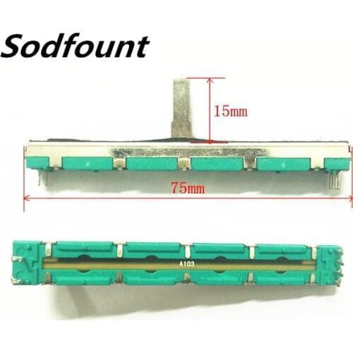 1pcs 75mm mixer fader A10K dual-channel A103 6-pin straight sliding potentiometer 10KAX2