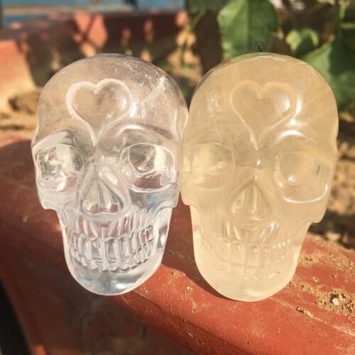 1pcs Rare white natural quartz crystal skull carving statue 110g