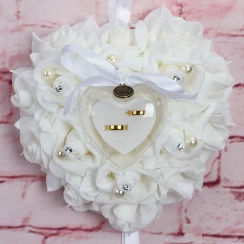 1Pcs Romantic Heart-shape Rose Flowers Wedding Decor Valentines Day Gift Ring Bearer Pillow Cushion Pincushion Ring Party Decor