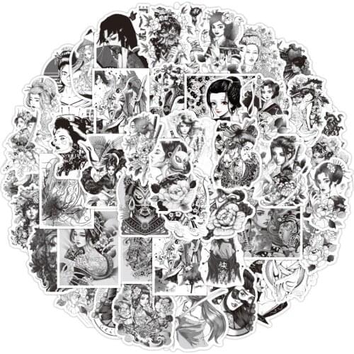 10/30/50PCS Retro Black and White Horror Gothic Girl Stickers Skateboard Luggage Phone Laptop Cool Waterproof Sticker Kids Toys