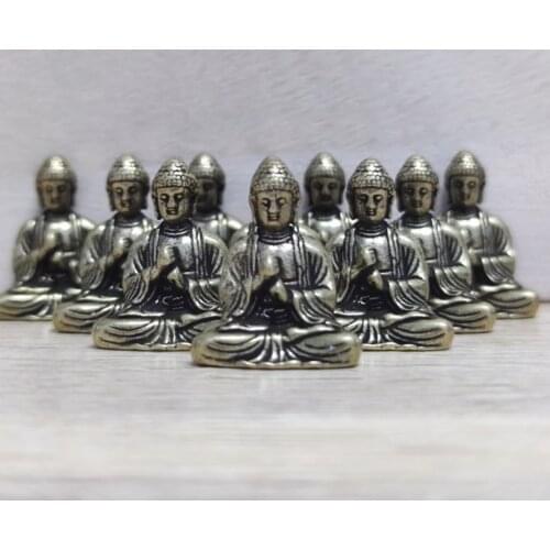 10Pcs Mini Brass Sitting Buddha Statue Figurine for Journey Buddhism Worship Home Office Desktop Decoration
