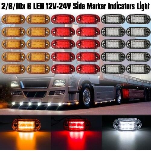 2/6/10PCS Universal 6 Led 12V 24V Oval Clearance Diode Side Marker Light Warning Tail Lamp Trailer Car Truck Lorry Accessories