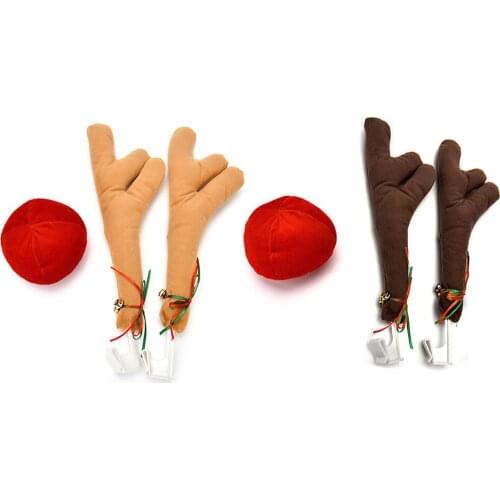 2 Antlers+1 nose Cute Vehicle Nose Horn Costume Set Horn And Red Nose Christmas Supplies Rudolf Reindeer Christmas Car Decor