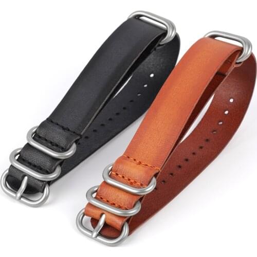 20MM 22MM Nato Strap Genuine Leather Watchbands High Quality Dark Brown Color Zulu Strap Clock Replacement Watch Accessories