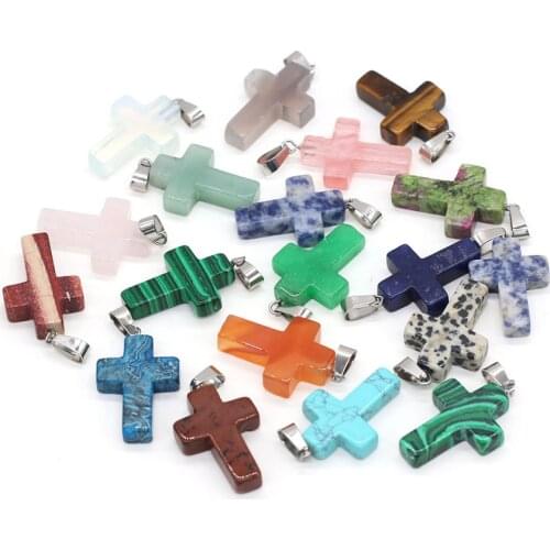 4pcs Charms Cross Shape Pendant Malachites Turquoises Natural Stone Pendant Making for Women Jewelry Necklace Gift Size 18x25mm