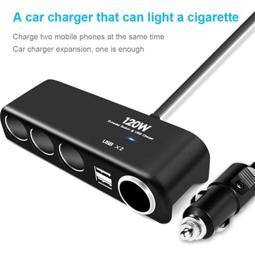 One For Four Car Power Supply Dual USB Car Charger Cigarette Lighter Power Distributor Adapter Adaptive Fast Adapter Micro