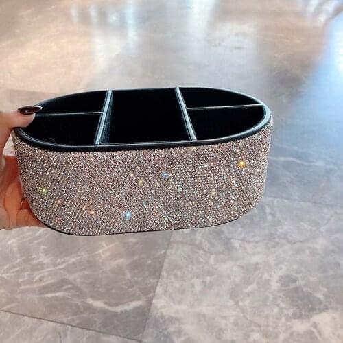 Shiny diamond jewelry storage box finishing PU leather desktop storage box stationery bracket Cute Girl Jewelry Storage Manager