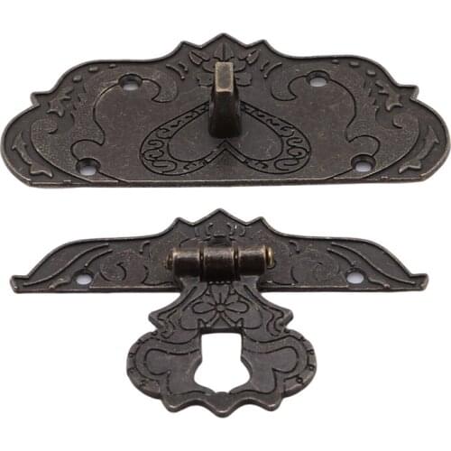 Bronze Box Cabinet Latch Hasp+Antique Chinese Old Locks Furniture Accessories Retro Chinese Hardware