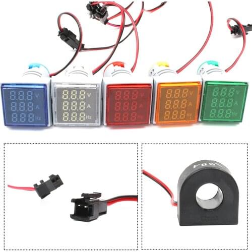 22mm Digital 3in1 AC Ammeter Voltmeter Hz Current LED Voltage Indicator Meter Tester Signal Lights colorful AC 60-500V