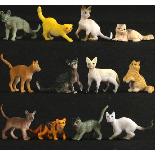 Farm Animals 12pcs Simulation Animal model Pet Cat Action Figures mini Plastic Models Doll Kids Toys