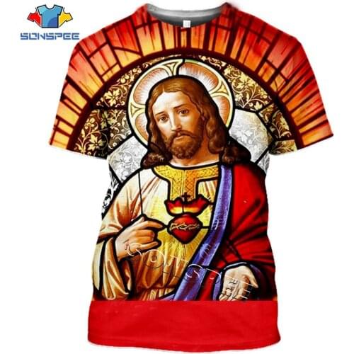 SONSPEE Religion Christ Jesus 3D Print Mens T-Shirt Summer Casual Streetwear Harajuku God Cartoon Men Tee Shirts Homme Clothing