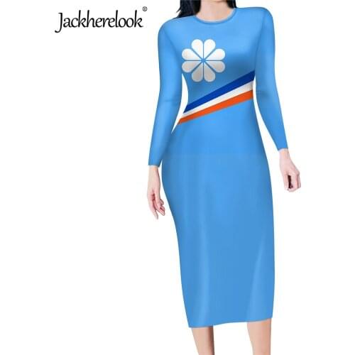 Jackherelook Marshall Island Kwajalein Flag Drop Shipping Sexy Bodycon Pencil Dress Long Sleeve Slim Midi Dresses Vestidos Mujer
