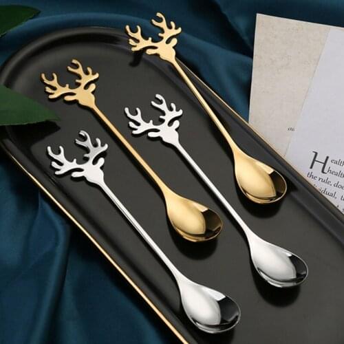 Stainless Steel Elk Coffee Spoon Golden Silver Dessert Spoon Tea Coffee Spoon Kitchen Supplies Tableware 14.1*2.3cm