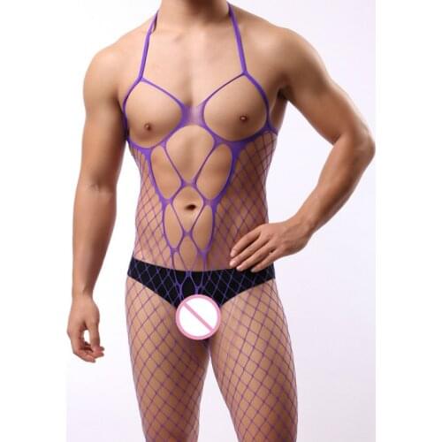 Mens Crotchless Bodysuit for Male Underwear Gay Sexy Lingerie Adult Nightwear Hot Exotic Sex Jumpsuit Net Clothing Dropshipping