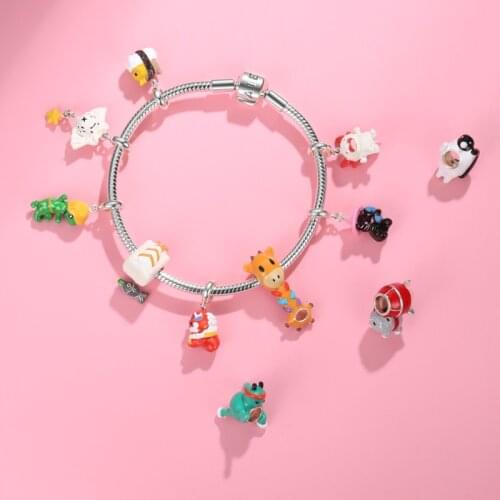 2021 Hot 925 Sterling Silver Zoo Series Cute Enamel Giraffe Lion DIY Charms Fit Pendant Bracelet for Women Jewelry Making