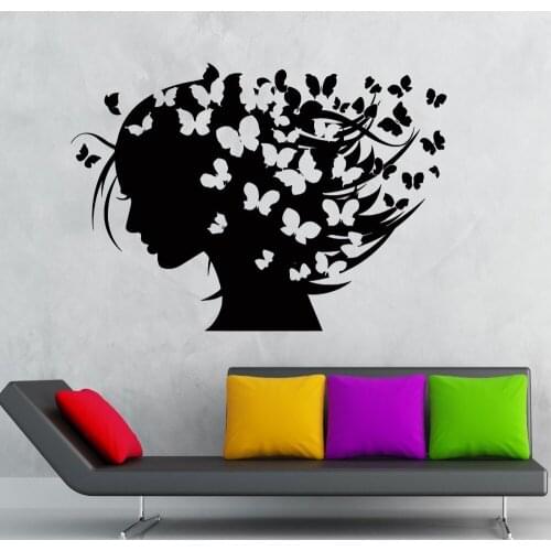 Hot Room Decoration Wall Sticker Beauty Girl Butterfly Hair Vinyl Mural Decals Fashion Removable Wall Decal KW-191