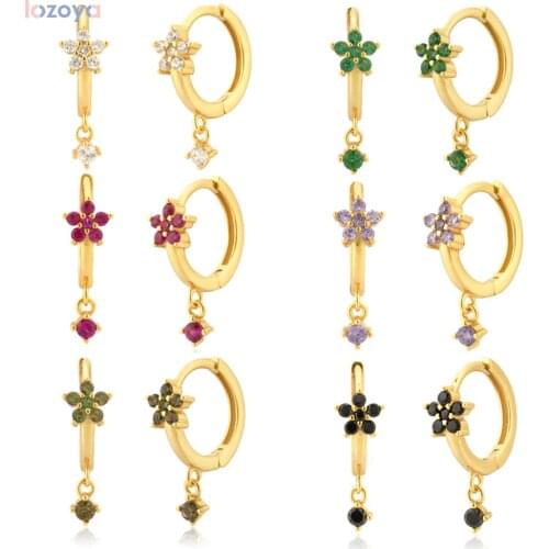 Lozoya 925 Sterling Gift Wedding Loops Silver Gold White Clear Black Flower Drop Earring Piercing Hoop Earring Jewelry Circle