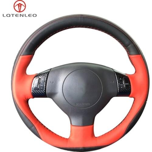 LQTENLEO Black Red Leather Car Steering Wheel Cover For Suzuki Swift Sport 2005-2011 Splash 2007-2015 Opel Agila Vauxhall Agila
