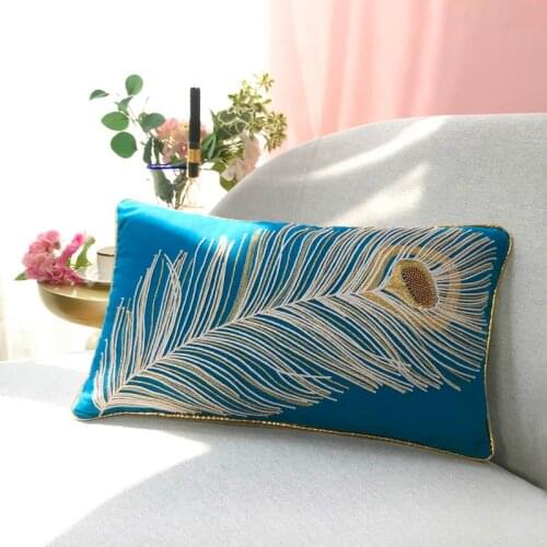 Peacock feather hrow pillow case handmade embroidered beads lexury pillowcases