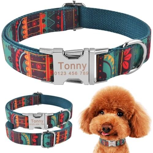 Nylon Fashion Boy Girl Unisex Dogs Collar Products Pet Collar Small Large Personalized Dog Collars Custom Engraved Name ID Tag