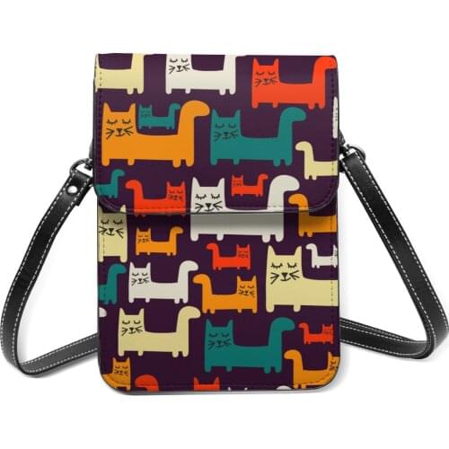 New 2021 Women Messenger Shoulder Straps Bag Colorful Cats Card Holders Cell phone Pocket Handbag Ladies Phone Purse