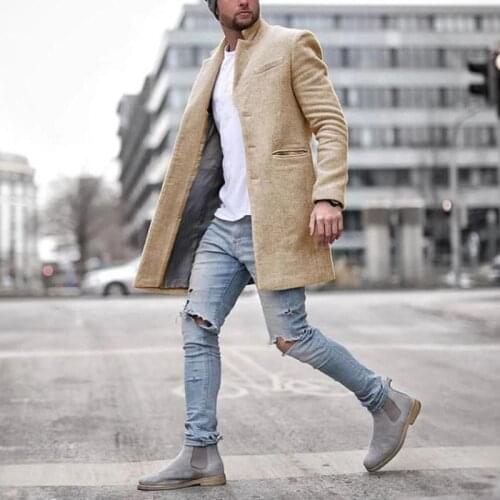 New Mens Coat Social Casual Autumn Winter Warm Fashion Pure Color Long Koren Style Jacket Streetwear Hip Hop Male Windbreaker