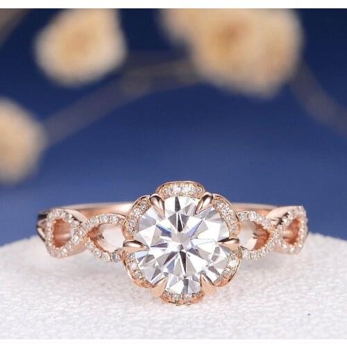 6.5mm 1ct Moissanite Engagement Ring18K Rose Gold Moissnaite Ring Eternity Antique Solitaire Unique Retro Anniversary For Women