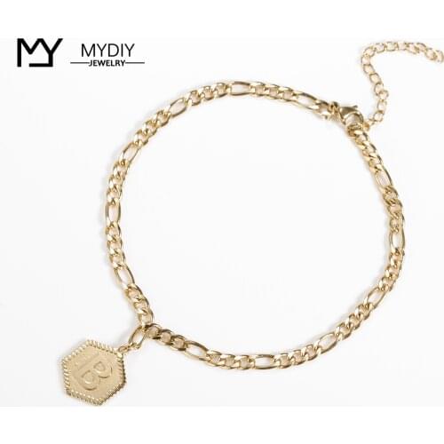 A-Z Initial Necklace for Women Goth Hexagon Engraved Letter Necklace Stainless Steel Chain Choker Necklaces Boho Jewelry BFF LBX