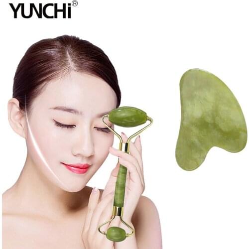 Natural Jade Gua Sha Roller Massager Face Guasha Scraping Board Facial Lift Promoting Blood Circulation 2 PCS Beauty Care