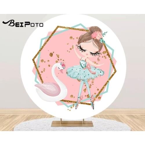 Ballet Girl Pink Round Photography Background Circle Backdrop Swan Gold Photo Studio 1st Birthday Party Banner Table Cover Y742
